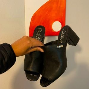 Black Calvin Klein Block open Toe Mule Heels